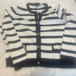 Adrianna Papell Black and White Striped Button-Front Jacket
